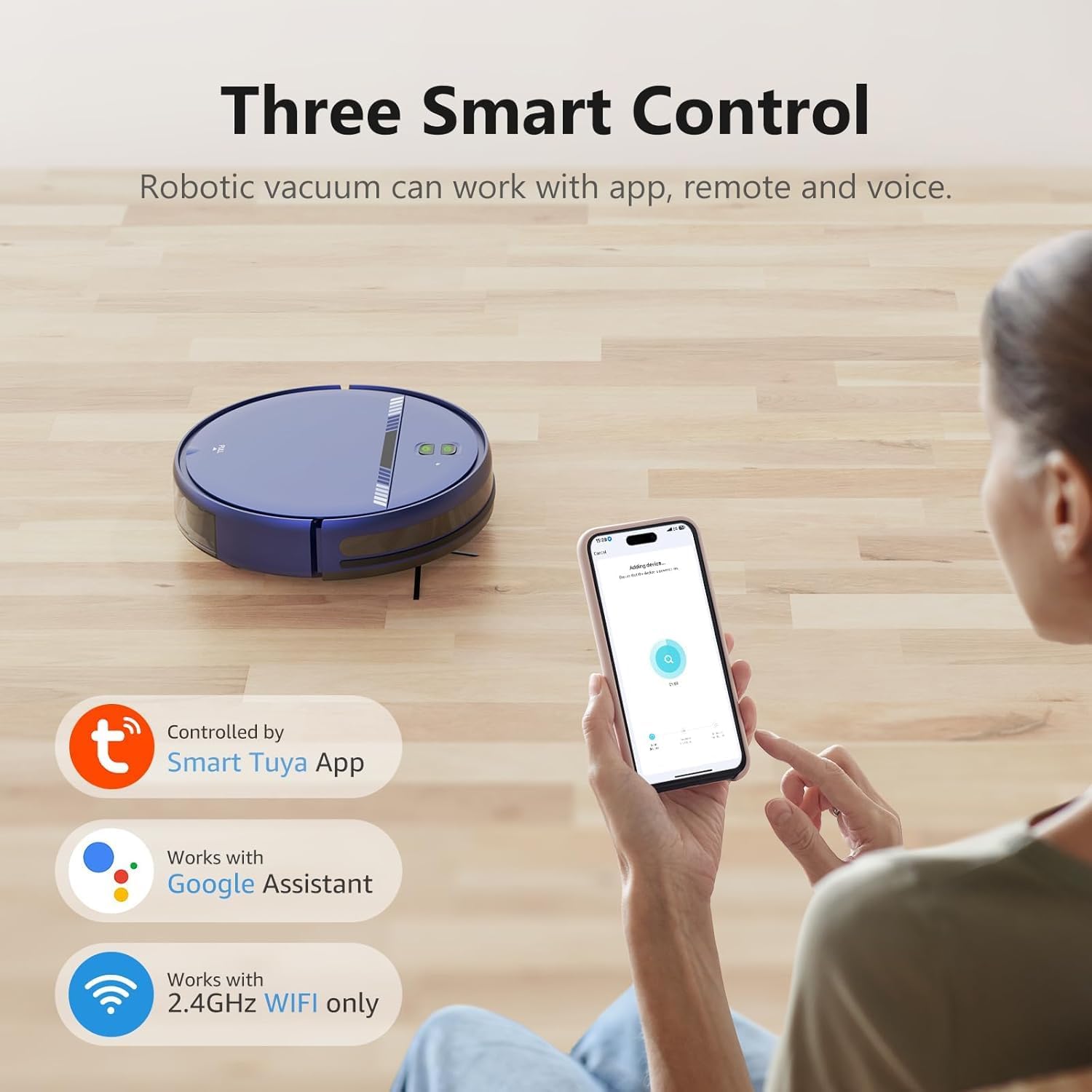 Robot Vacuum and Mop Combo, WiFi/App/Voice, Robotic Vacuum Cleaner with Schedule, 2 in 1 Mopping Robot Vacuum with Water Tank and Dustbin, Self-Charging, Slim, Ideal for Hard Floor, Pet Hair, Carpet - Image 3
