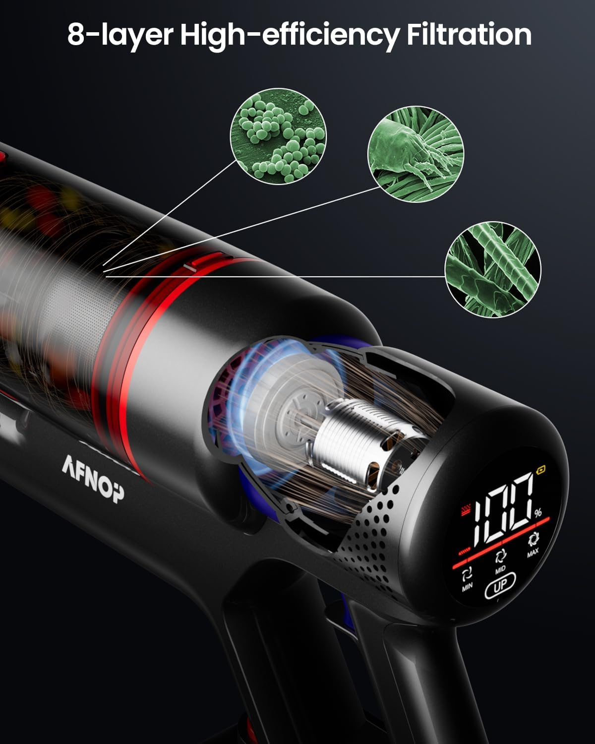 Cordless Vacuum Cleaner, 45Kpa 550W 65Mins Vacuum Cleaners for Home, Stick Vacuum with LED Touch Screen, Anti-tangle Wireless Vacuum, Rechargeable Cordless Vacuum for Pet Hair, Carpet, Hardwood Floor - Image 8