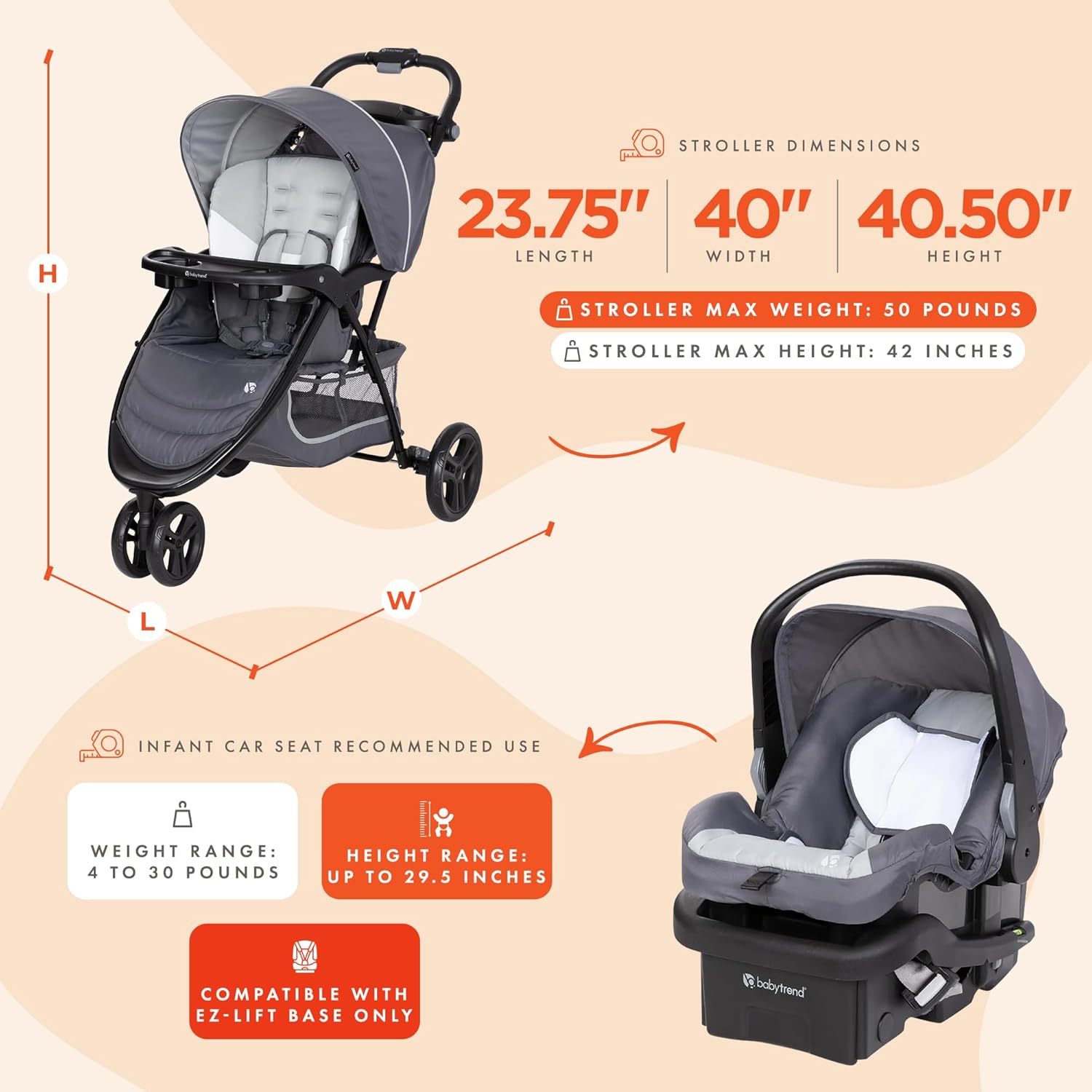 Baby Trend EZ Ride Travel System with EZ-Lift™ Infant Car Seat, Dash Grey - Image 4