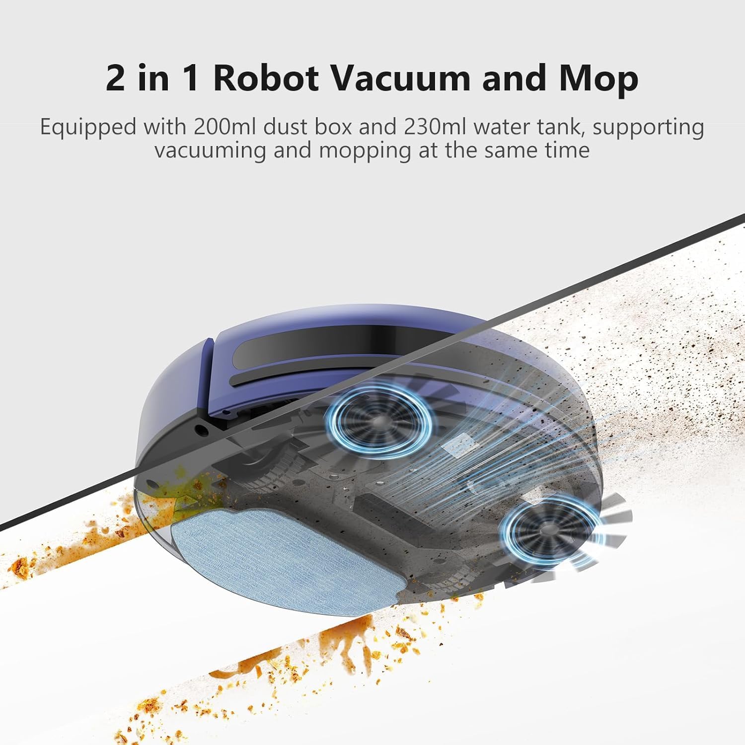 Robot Vacuum and Mop Combo, WiFi/App/Voice, Robotic Vacuum Cleaner with Schedule, 2 in 1 Mopping Robot Vacuum with Water Tank and Dustbin, Self-Charging, Slim, Ideal for Hard Floor, Pet Hair, Carpet - Image 5