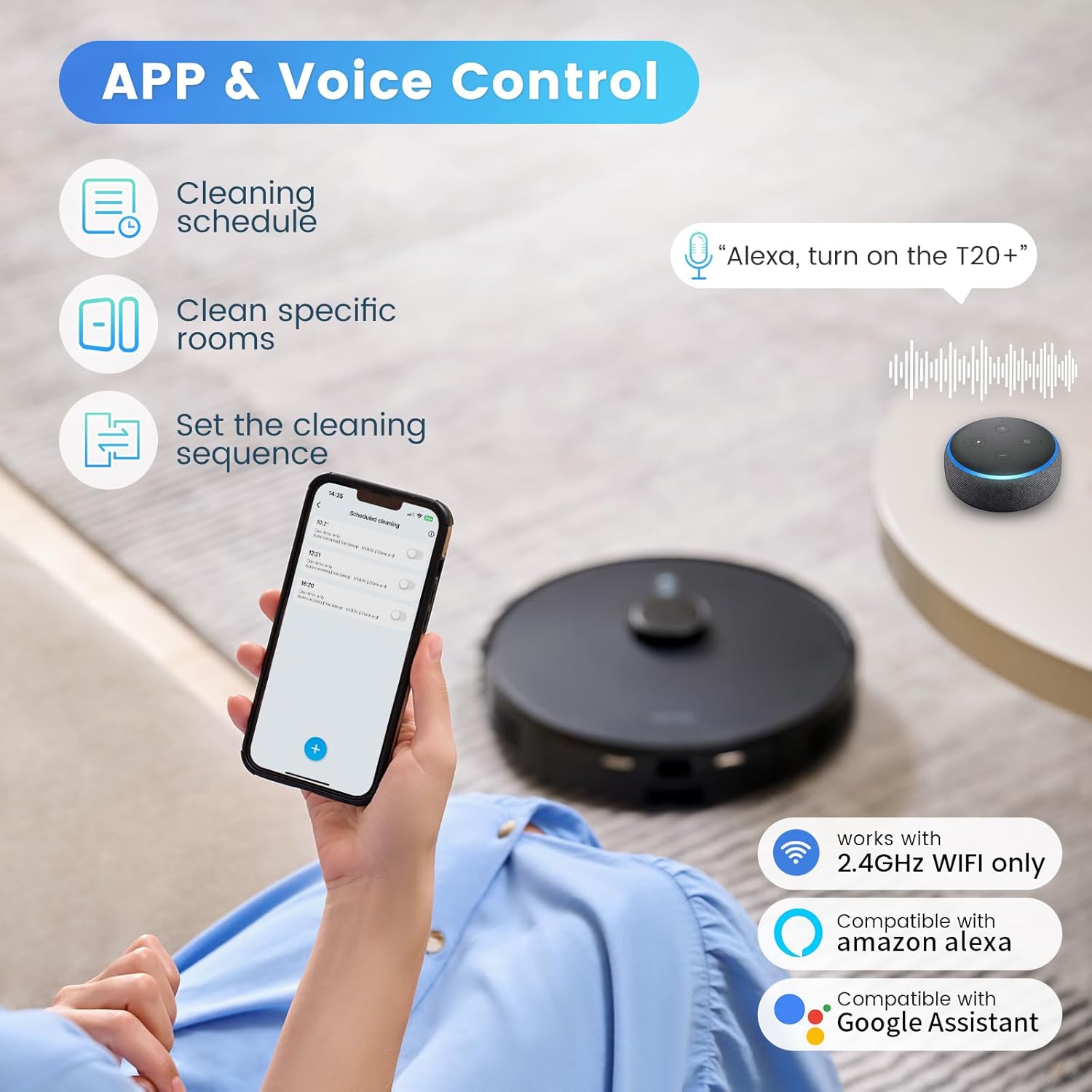 AIRROBO Robot Vacuum and Mop Combo, Self-Emptying, 60-Day Capacity, Home Mapping, Schedule, Wi-Fi/App/Alexa/Remote, 180mins Runtime, T20+ Robotic Vacuum Cleaner for Pet, Hard Floors, Carpet - Image 8