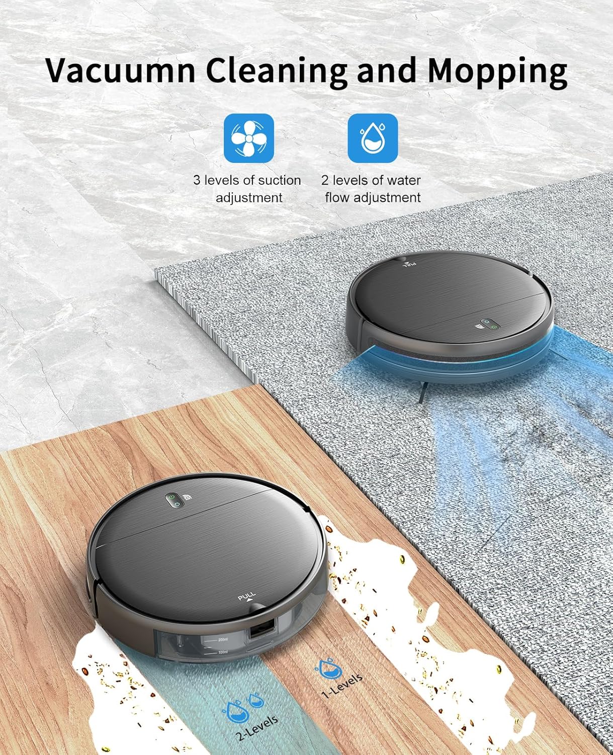 Robot Vacuum and Mop Combo, 2 in 1 Mopping Robot Vacuum Cleaner with Schedule, Wi-Fi/Voice/App, Strong Suction, Ease of Use, Self-Charging Robotic Vacuum, Slim, Ideal for Hard Floor, Pet Hair, Carpet - Image 3
