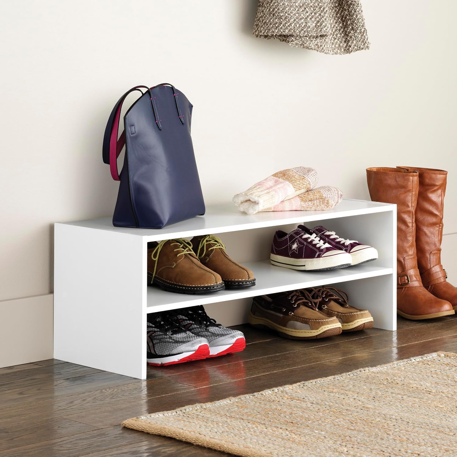 Whitmor Stackable 31" Extra Wide 2-Shelf Storage Organizer, White - Image 3